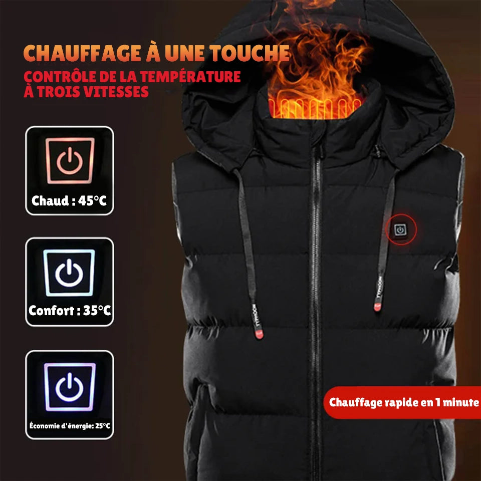 Gilet chauffant rechargeable pour homme, veste chauffante légère avec capuche amovible, gilet chauffant pour la randonnée