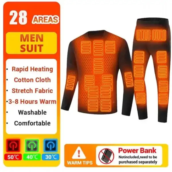 Ensemble de Sous-vêtements Thermiques d'Hiver avec 28 Zones Chauffantes USB