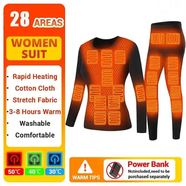 Ensemble de Sous-vêtements Thermiques d'Hiver avec 28 Zones Chauffantes USB