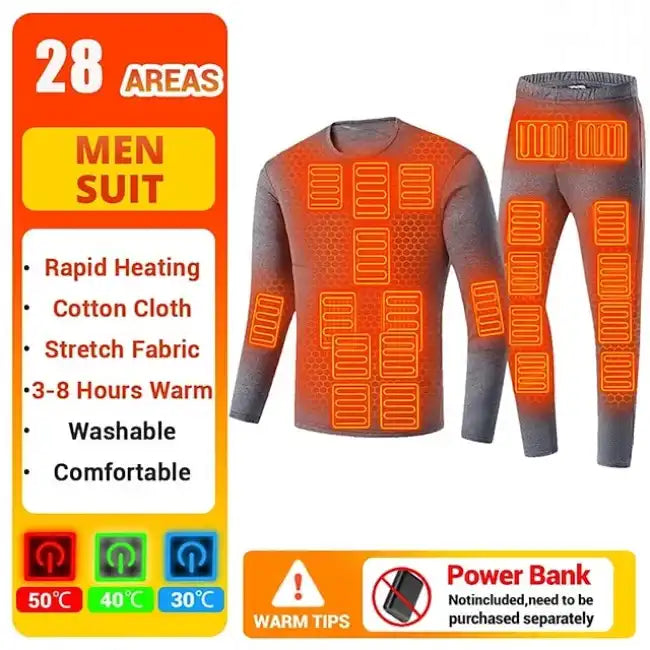 Ensemble de Sous-vêtements Thermiques d'Hiver avec 28 Zones Chauffantes USB